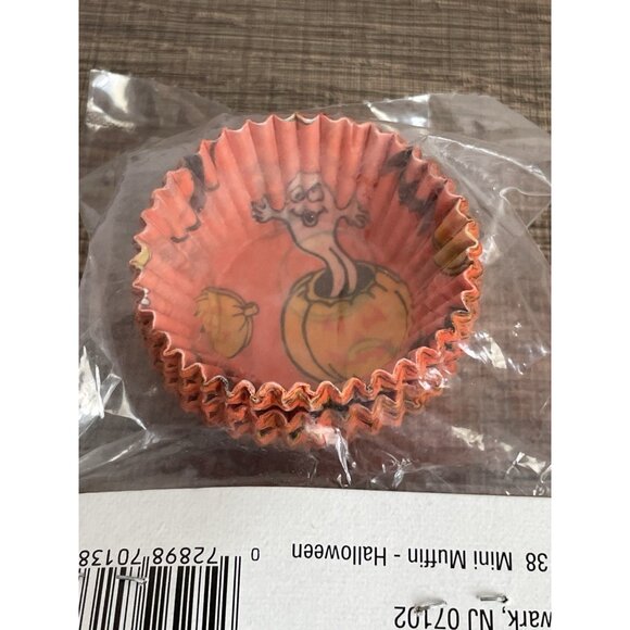 Vintage Halloween Mini Cupcake Muffin Liners Baking Cups Orange Ghosts ACME 75pk - Picture 6 of 9